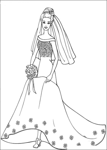 Barbie in wedding dress coloring page free printable coloring pages