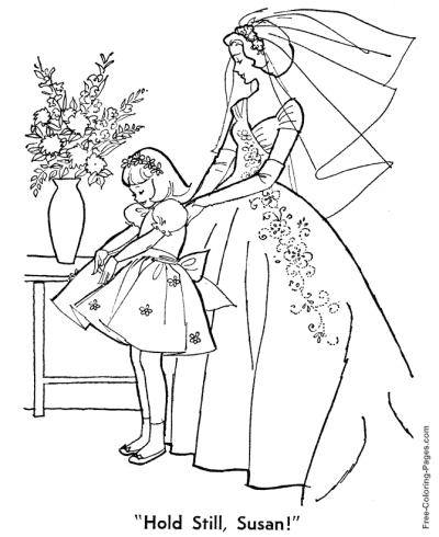Free bride and wedding coloring pages