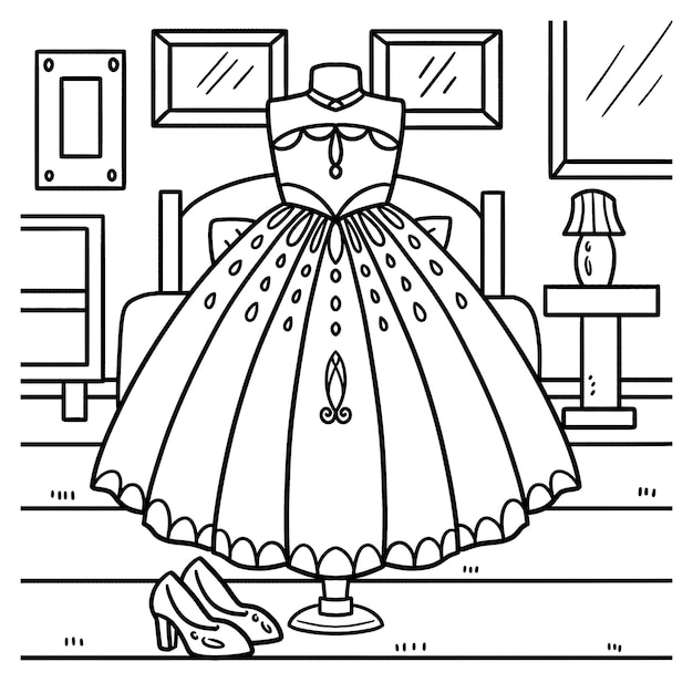 Premium vector wedding gown coloring page for kids