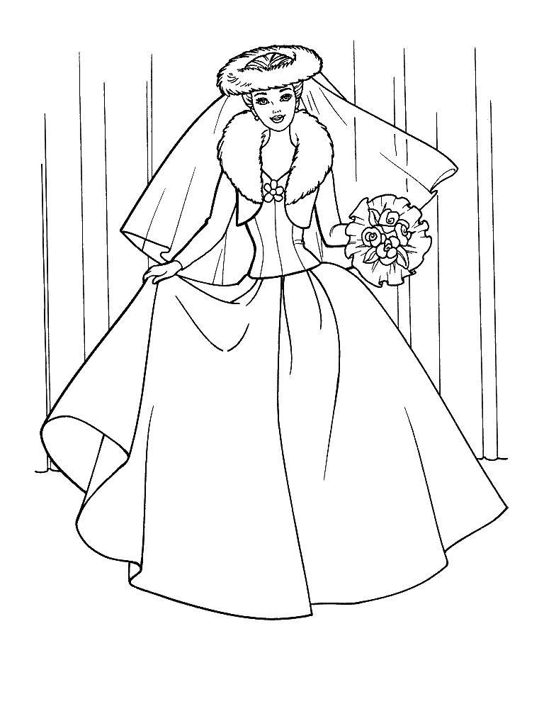 Online coloring pages barbie coloring barbie bride wedding dresses