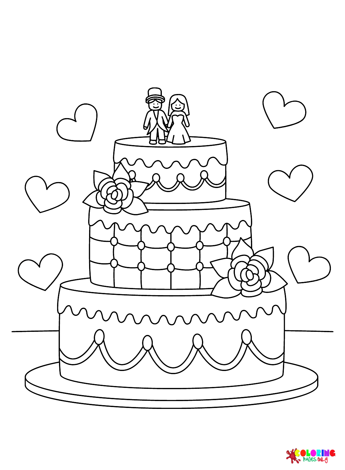 Wedding cake coloring pages printable for free download