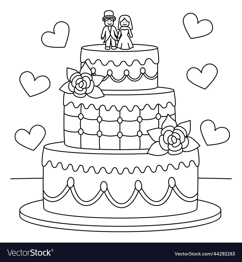 Wedding cake coloring page for kids royalty free vector