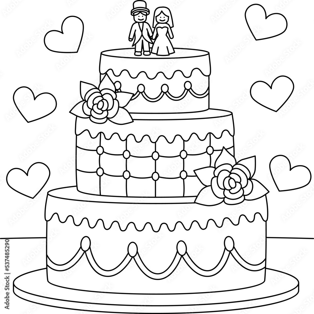 Wedding cake coloring page for kids vector