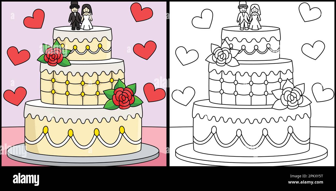 Wedding cake coloring page colored illustration stock vector image art