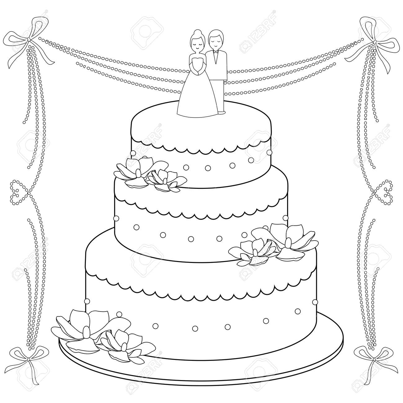 Wedding cake vector black and white coloring page royalty free svg cliparts vectors and stock illustration image