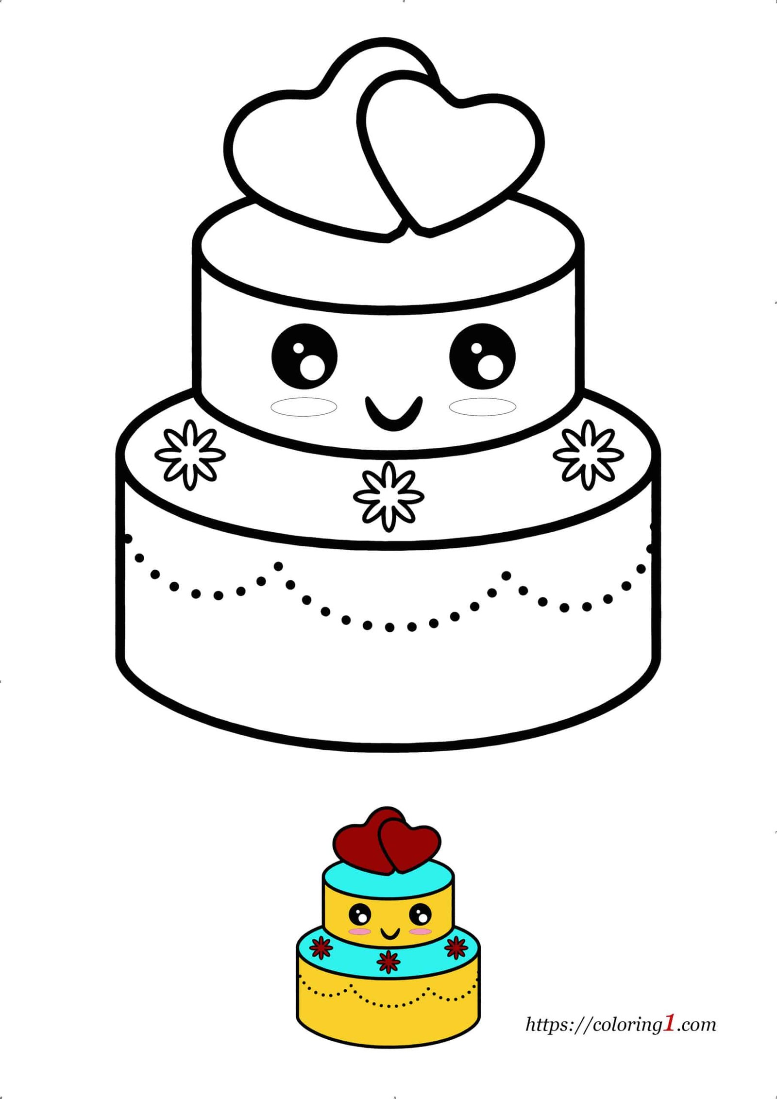 Wedding cake with hearts coloring pages