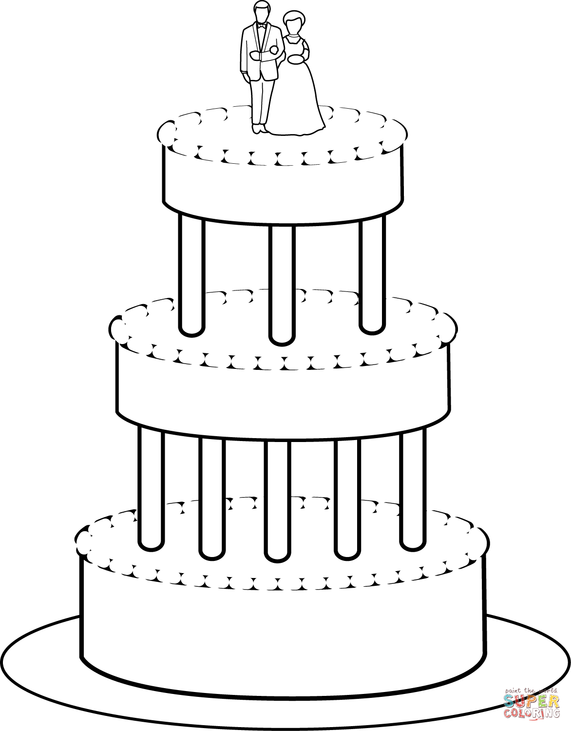 Wedding cake coloring page free printable coloring pages