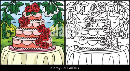 Wedding cake coloring page colored illustration stock vector image art