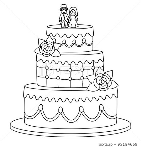 Wedding cake isolated coloring page for kids