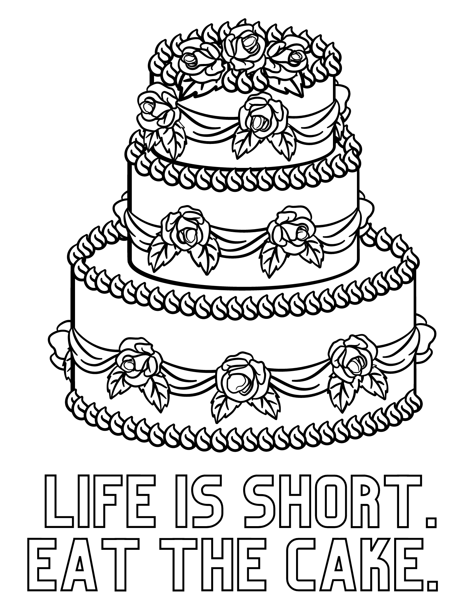 Cute cake coloring pages for kids and adults