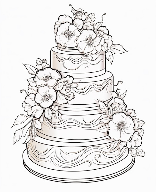 Premium ai image coloring pages of wedding cakes wedding cake coloring pages generative ai