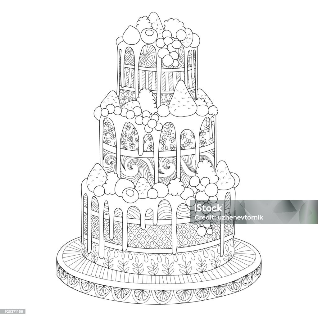 Cake for coloring book stock illustration