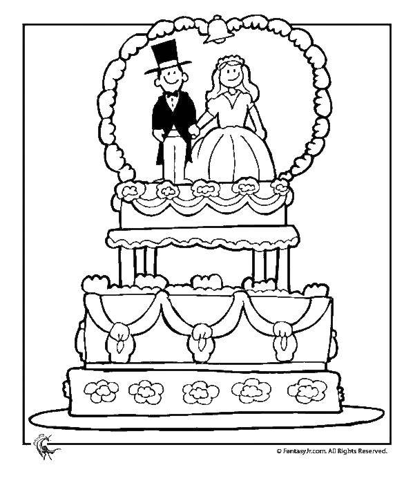 Online coloring pages coloring page wedding cake wedding download print coloring page