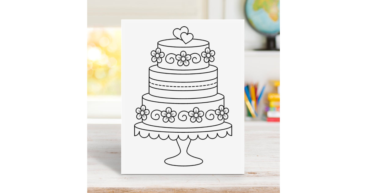 Tiered wedding cake coloring page rubber stamp