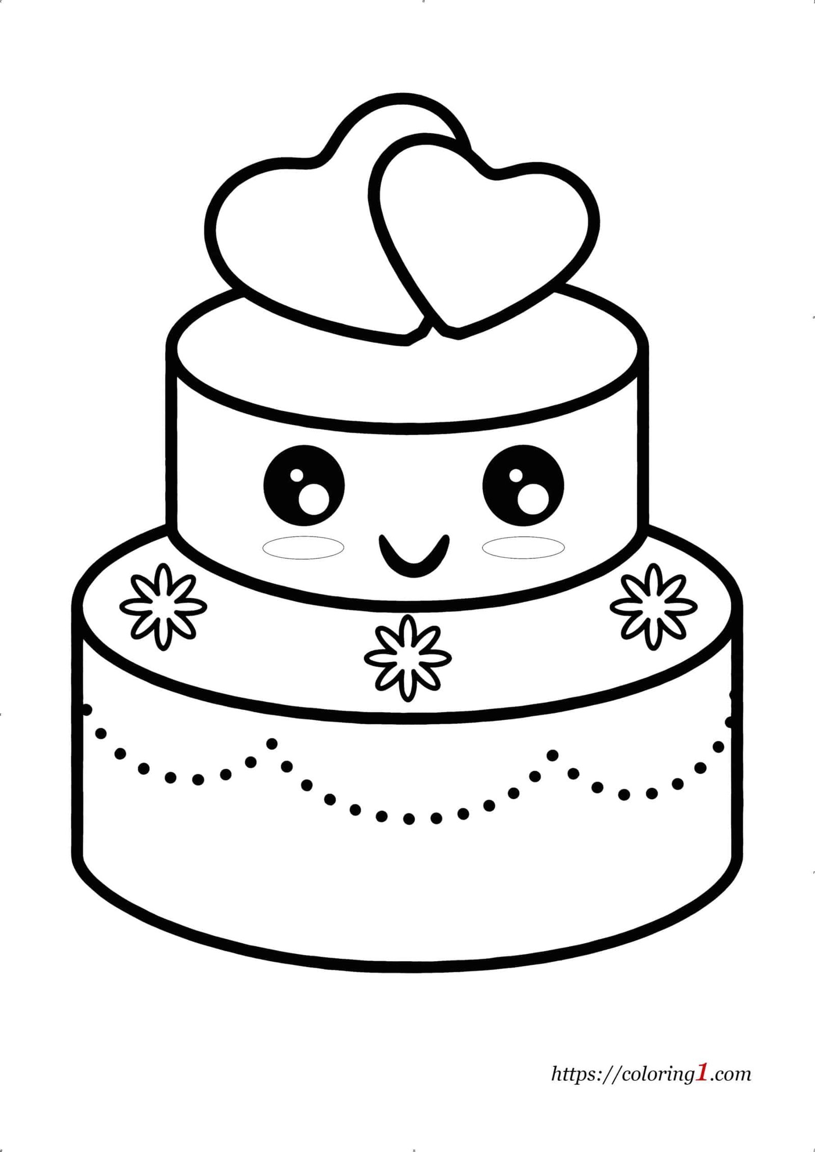 Wedding cake with hearts coloring pages