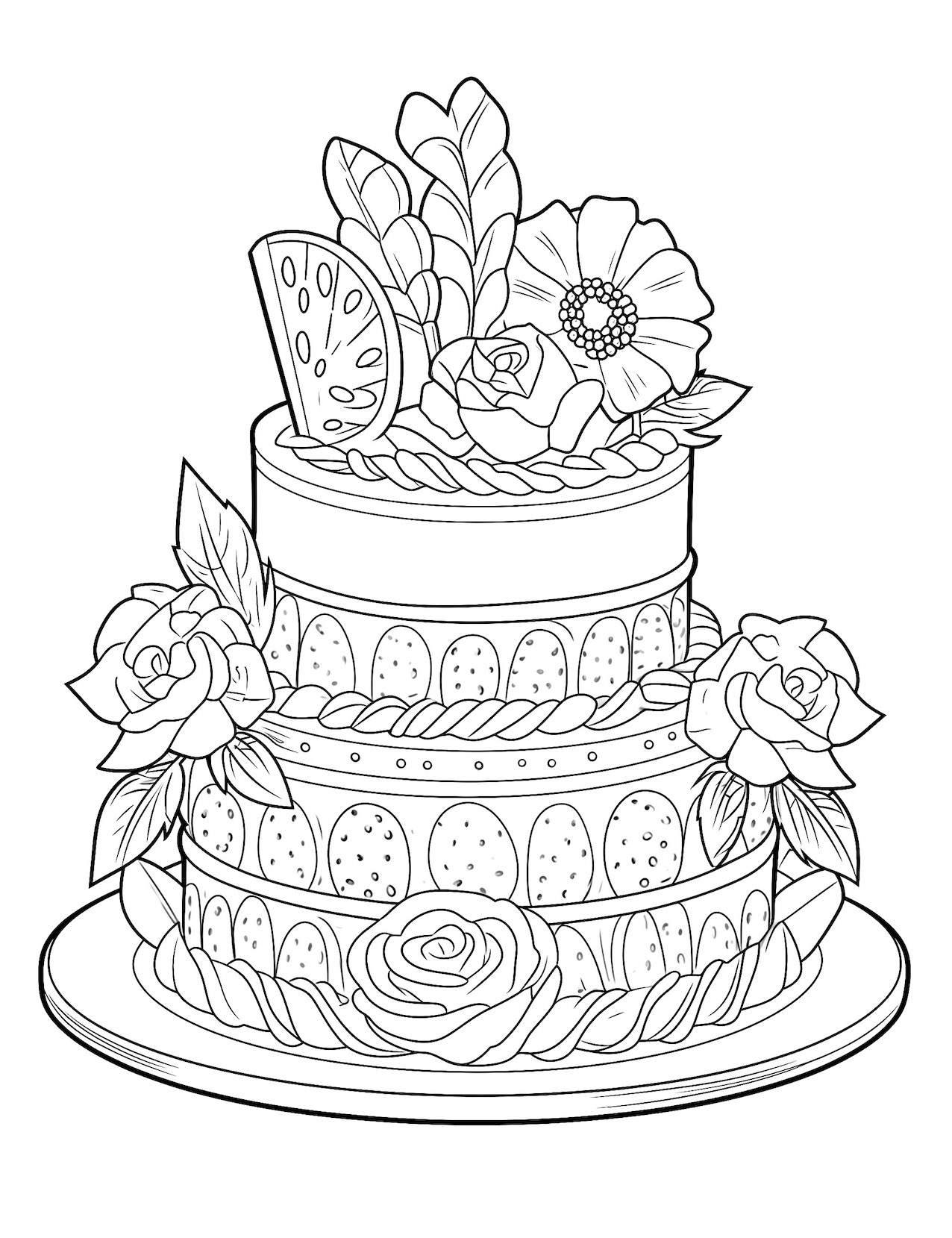 Joyous birthday cake coloring pages free printable