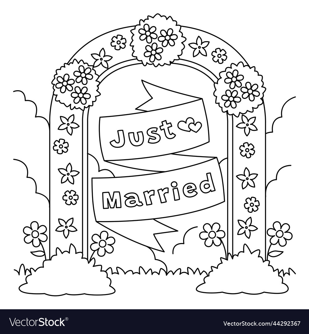 Wedding just married flower arch coloring page vector image