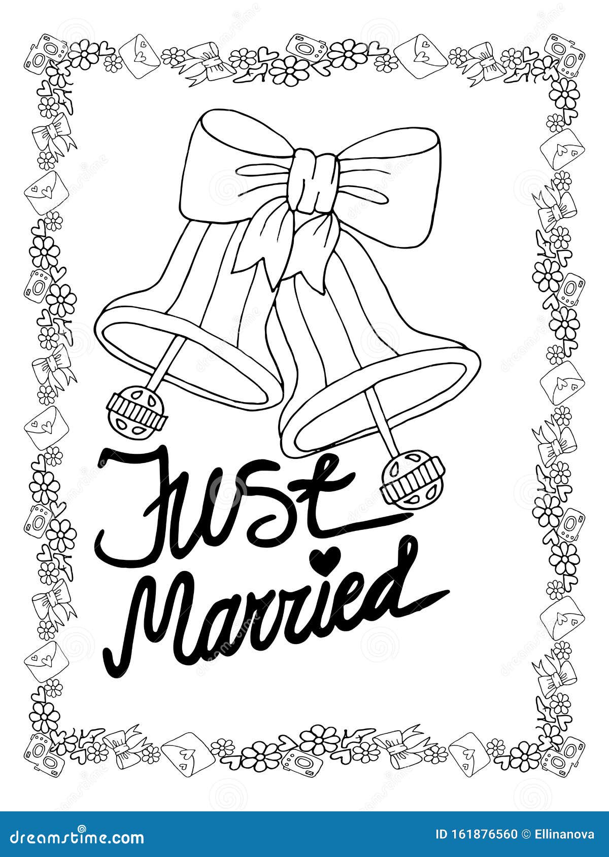 Wedding coloring page isolated with line art wreath stock vector