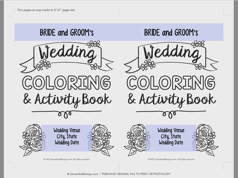 Wedding coloring book wedding reception activity keepsake book or wed â samantha b design