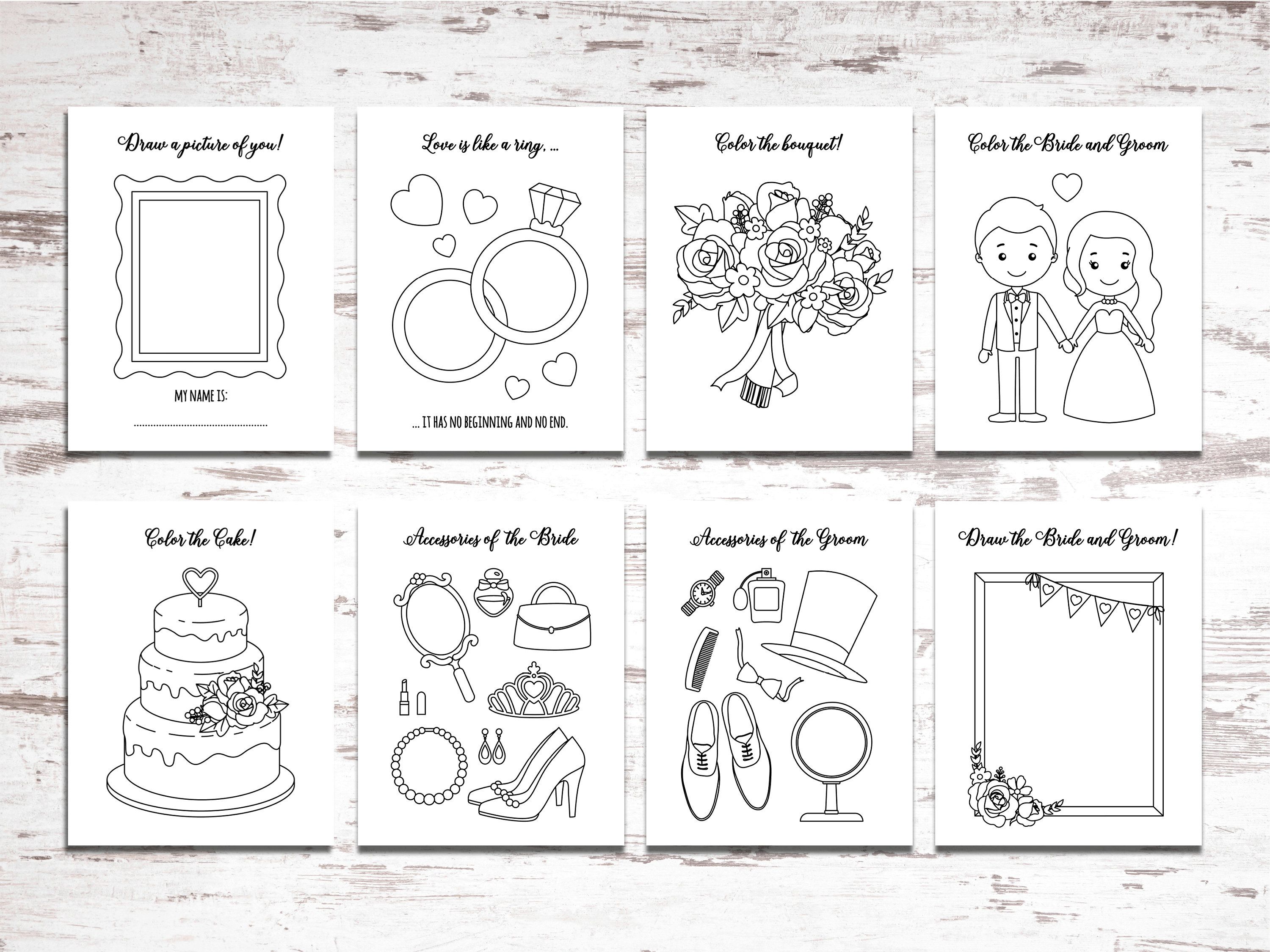 Printable wedding activity and coloring book kids table