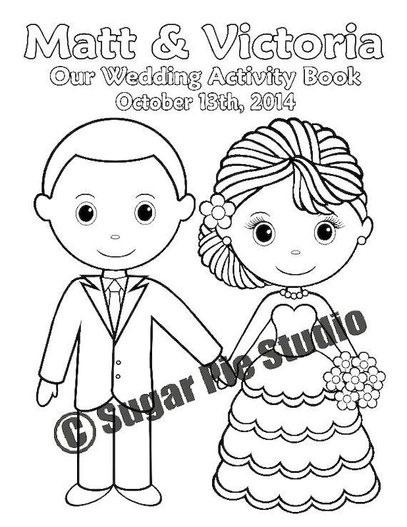 Printable personalized wedding coloring activity book favor kids x pdf or jpeg template