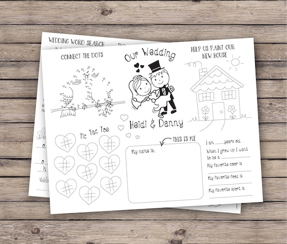 Personalized kids wedding activity coloring placemat wedding reception favor kids wedding table activities coloring pages digital file