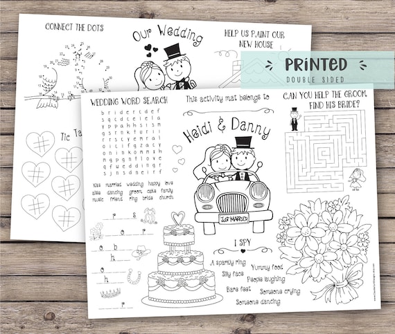 Printed personalized kids wedding activity coloring placemat wedding reception favor kids wedding table activities coloring pages