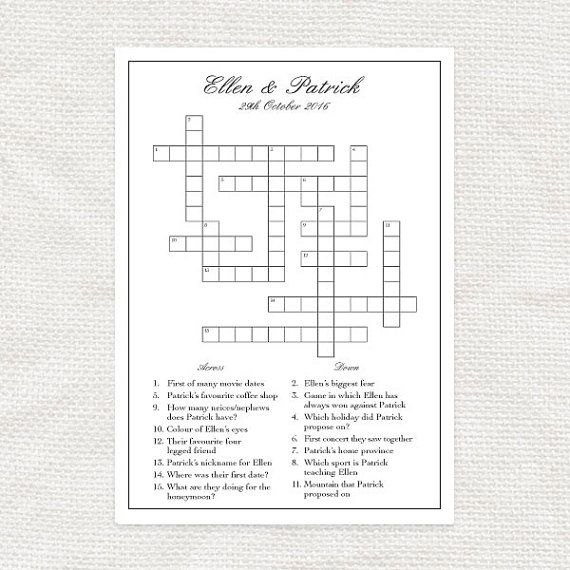 Custom wedding crossword wedding reception game bridal shower activity personalised puzzle printable wedding game wedding entertainment