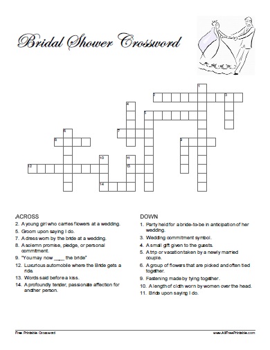 Bridal shower crossword puzzle â free printable