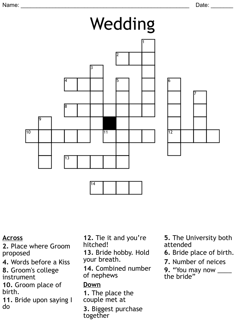 Wedding crossword