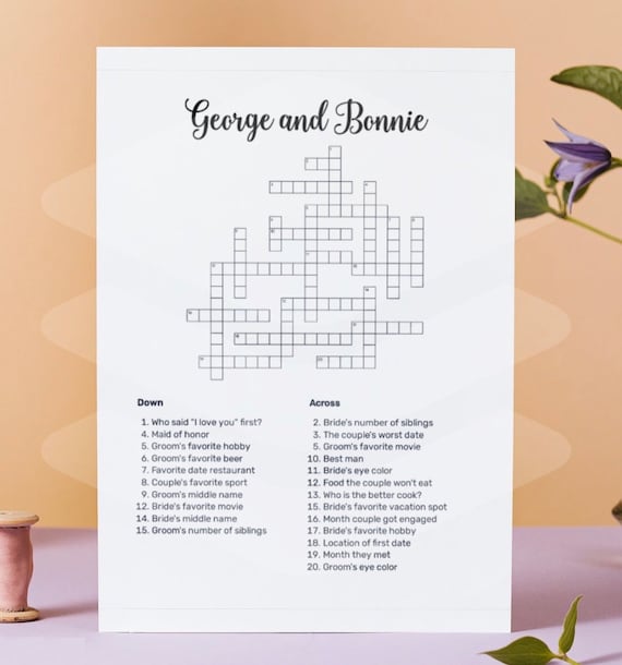 Custom wedding crossword puzzle bridal shower game reception game personalized x pdf download