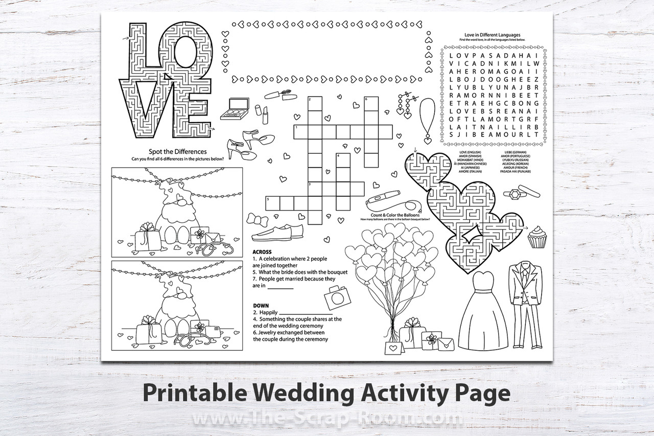 Printable kids placemat activity sheet for weddings wedding activity sheet wedding games wedding puzzles wedding printable