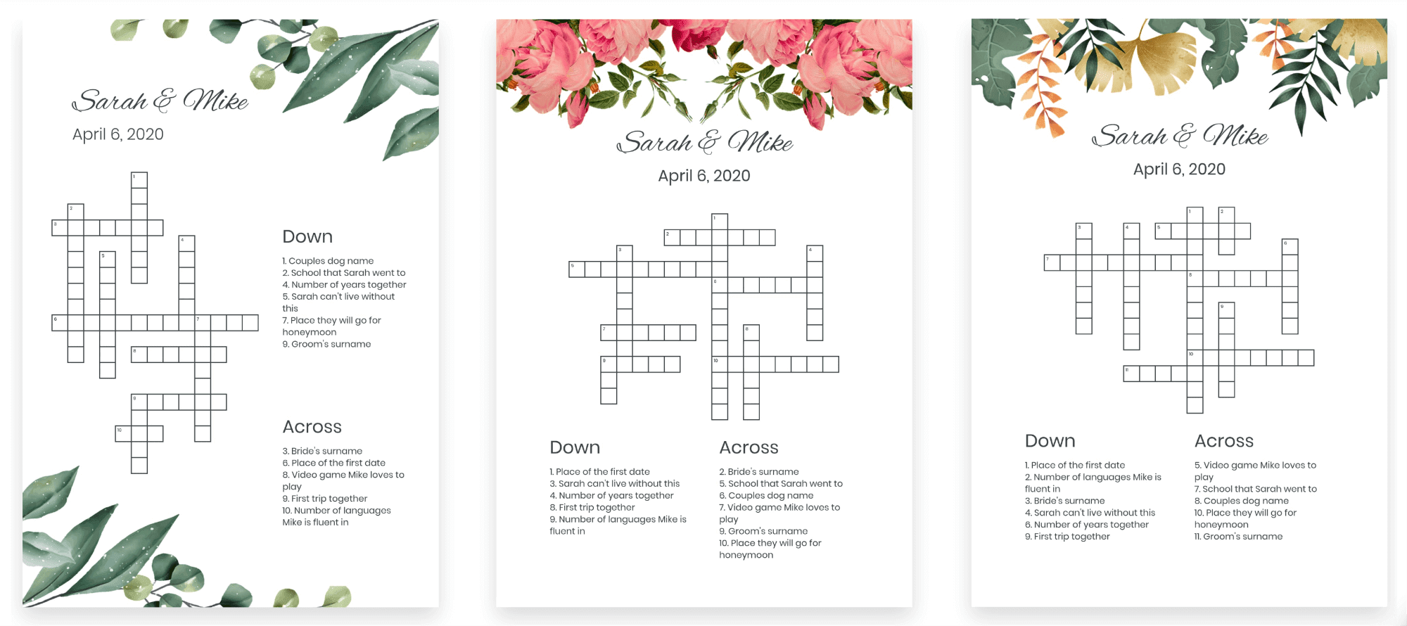 How to create a wedding crossword