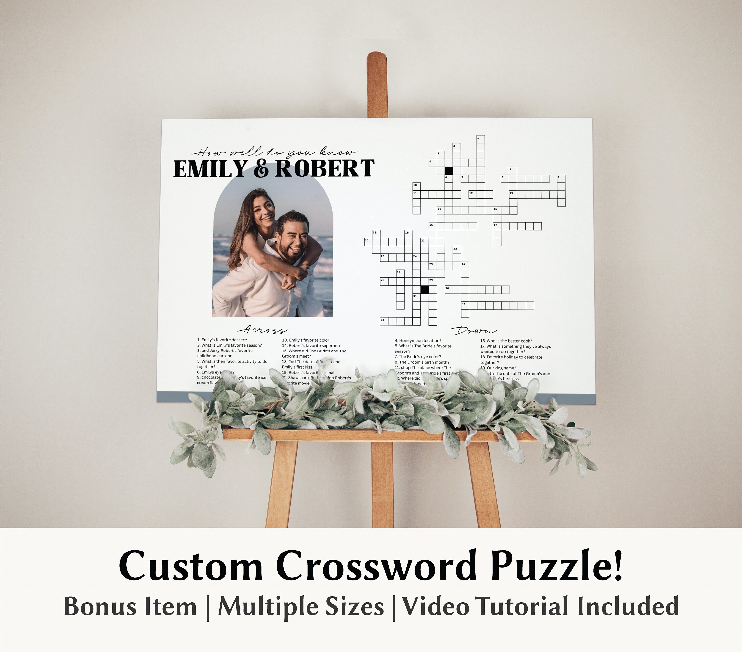 Custom photo wedding crossword puzzle template wedding sign bridal shower game custom wedding large sign crossword puzzle bridal party game