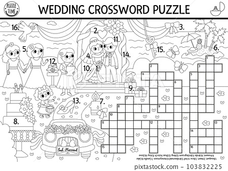 Vector black and white wedding crossword puzzle