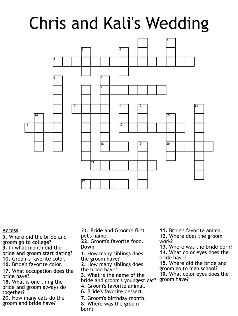Chris and kalis wedding crossword