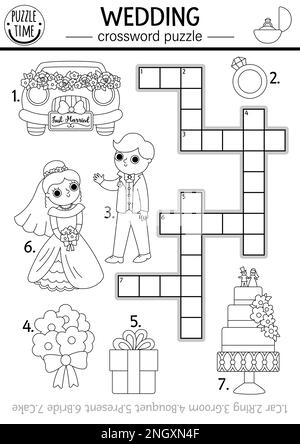 Vector wedding crossword puzzle for kids simple marriage ceremony quiz for children matrimony educational activity with bride and groom family holi stock vector image art