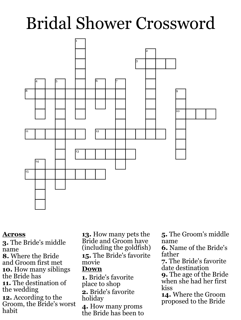 Bridal shower crossword