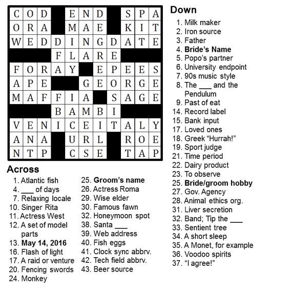 Personalized crossword perfect for weddings anniversaries birthdays and more
