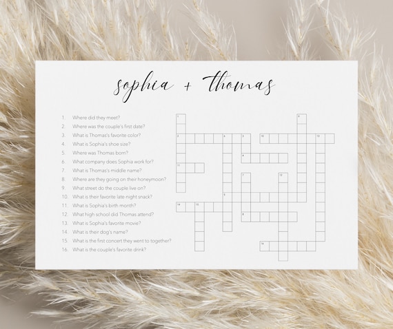 Custom wedding crossword puzzle personalized sip solve shower game custom rehearsal dinner wele bag printable digital delivery