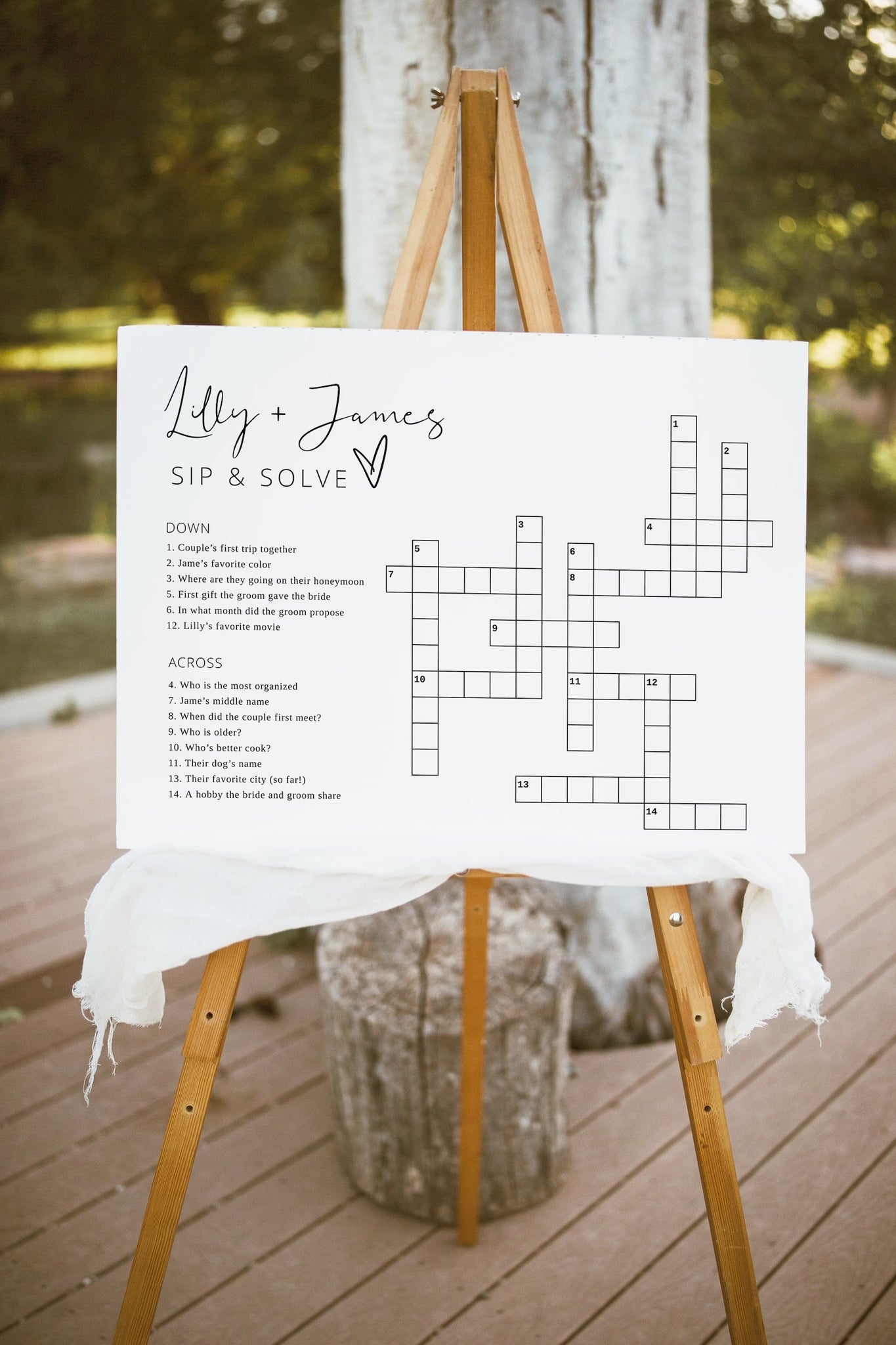 Custom wedding word search game