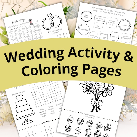 Wedding activity pages for kids kid wedding activity bridal shower coloring wedding puzzles wedding printables wedding coloring page