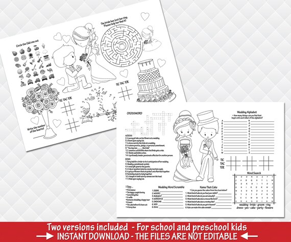 Wedding kids activity and coloring mat wedding kids table