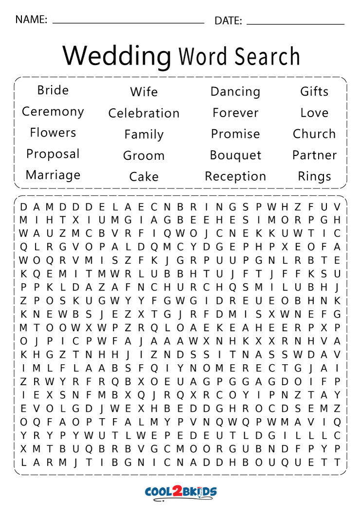 Printable wedding word search