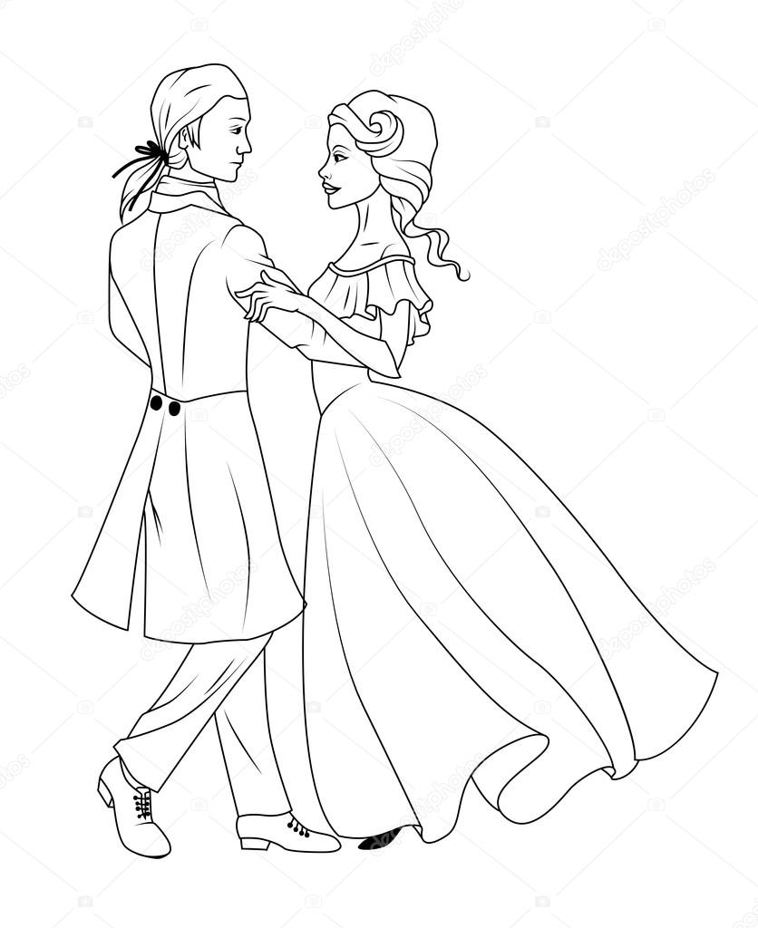 Coloring book couple dancing waltz stock vector by blackspring