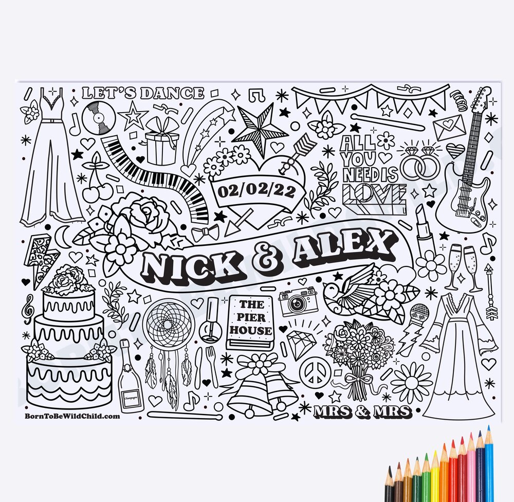 Wedding colouring banner â born to be wild child