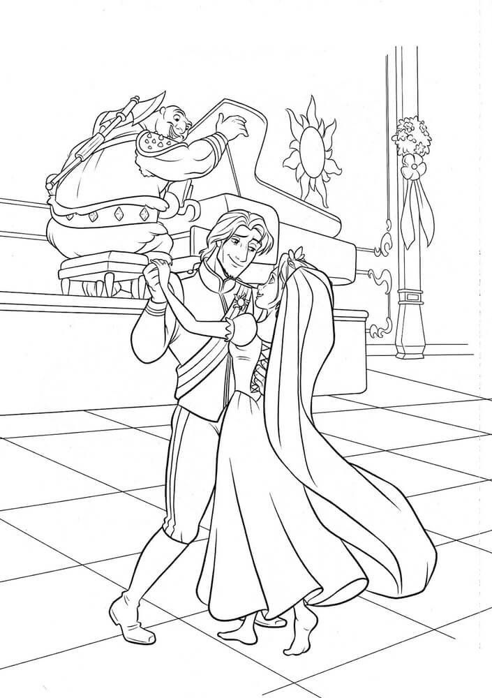 Flynn and rapunzel wedding dance coloring page