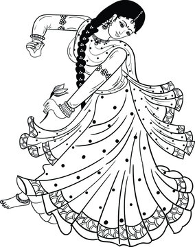 Vektorovã grafika âindian women dancing on indian traditional song in traditional dress black and white line drawing clip art illustration indian wedding clip art bride dance vector illustration â ze sluåby