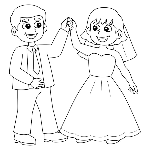 Premium vector wedding groom and bride dancing isolated coloring