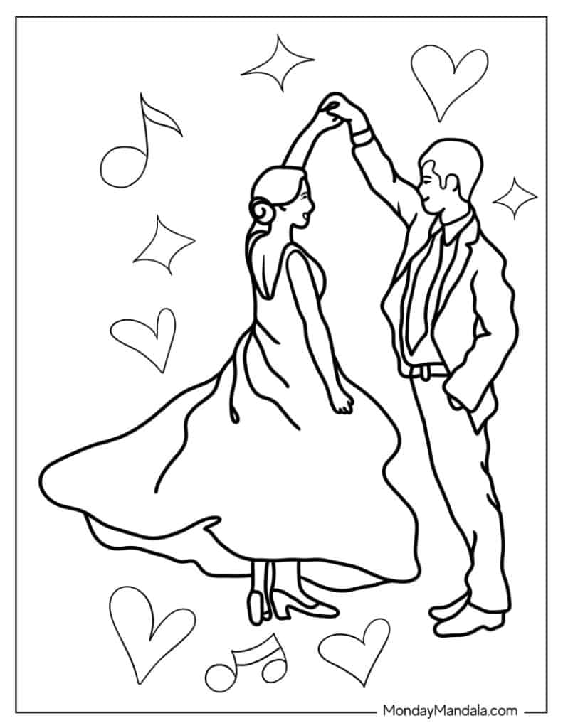 Dancing coloring pages free pdf printables